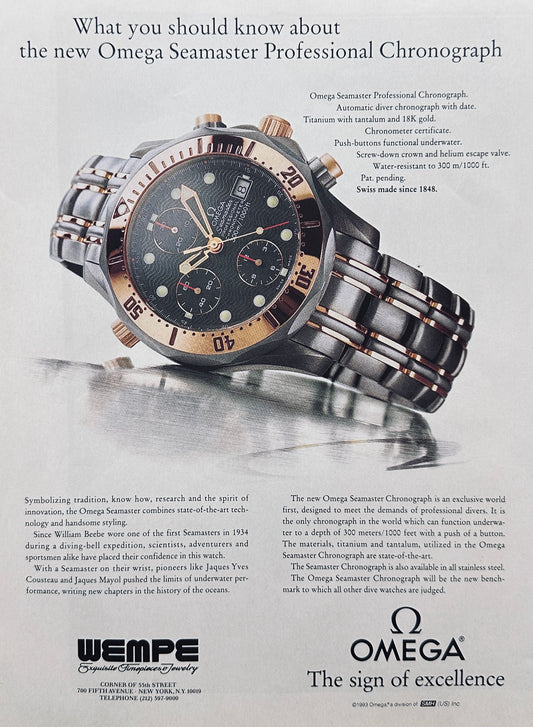 1993 Omega Seamaster Professional Chronograph Watch Ad