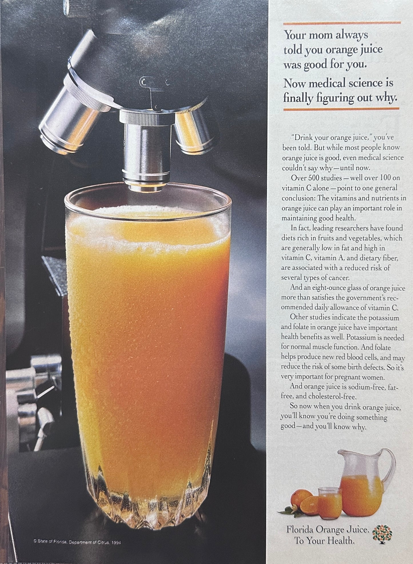 1994 Florida Orange Juice Promotional Ad - Science Confirms Its Goodness