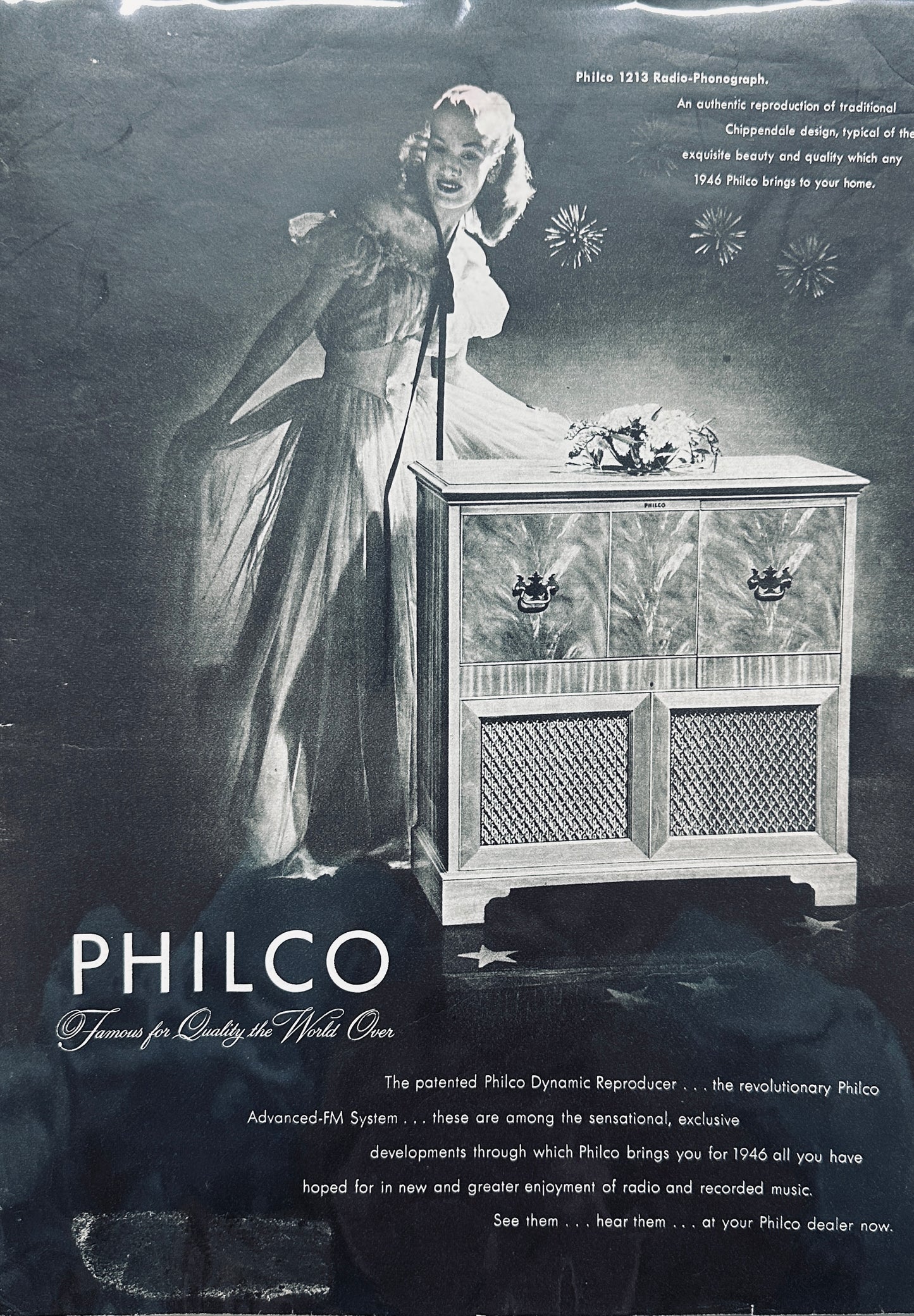 1946 Philco Radio- Chippendale design - Vintage Ad