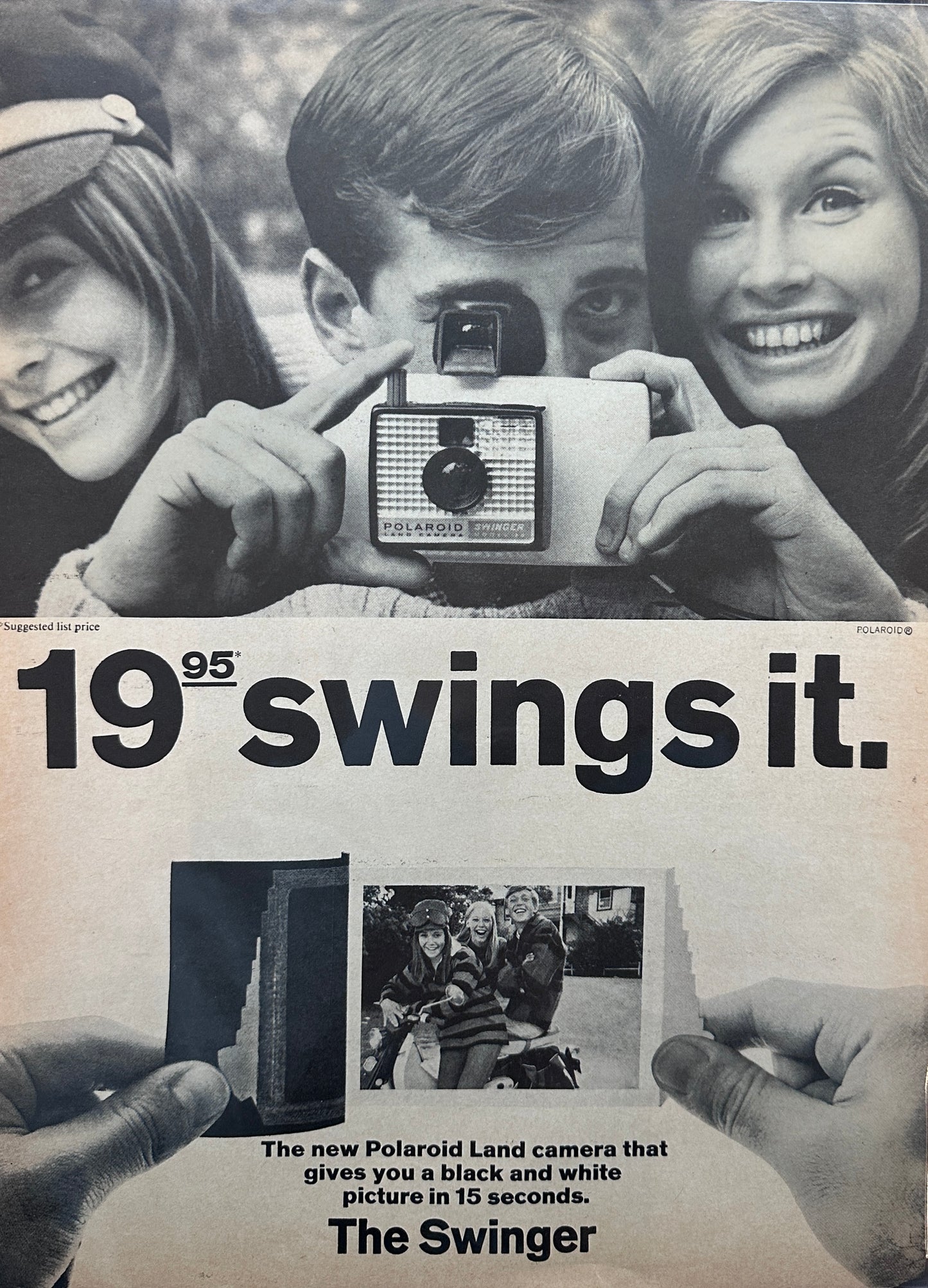 1966 Polaroid - The Swinger - Land Camera - Black & White Pictures - Vintage Ad