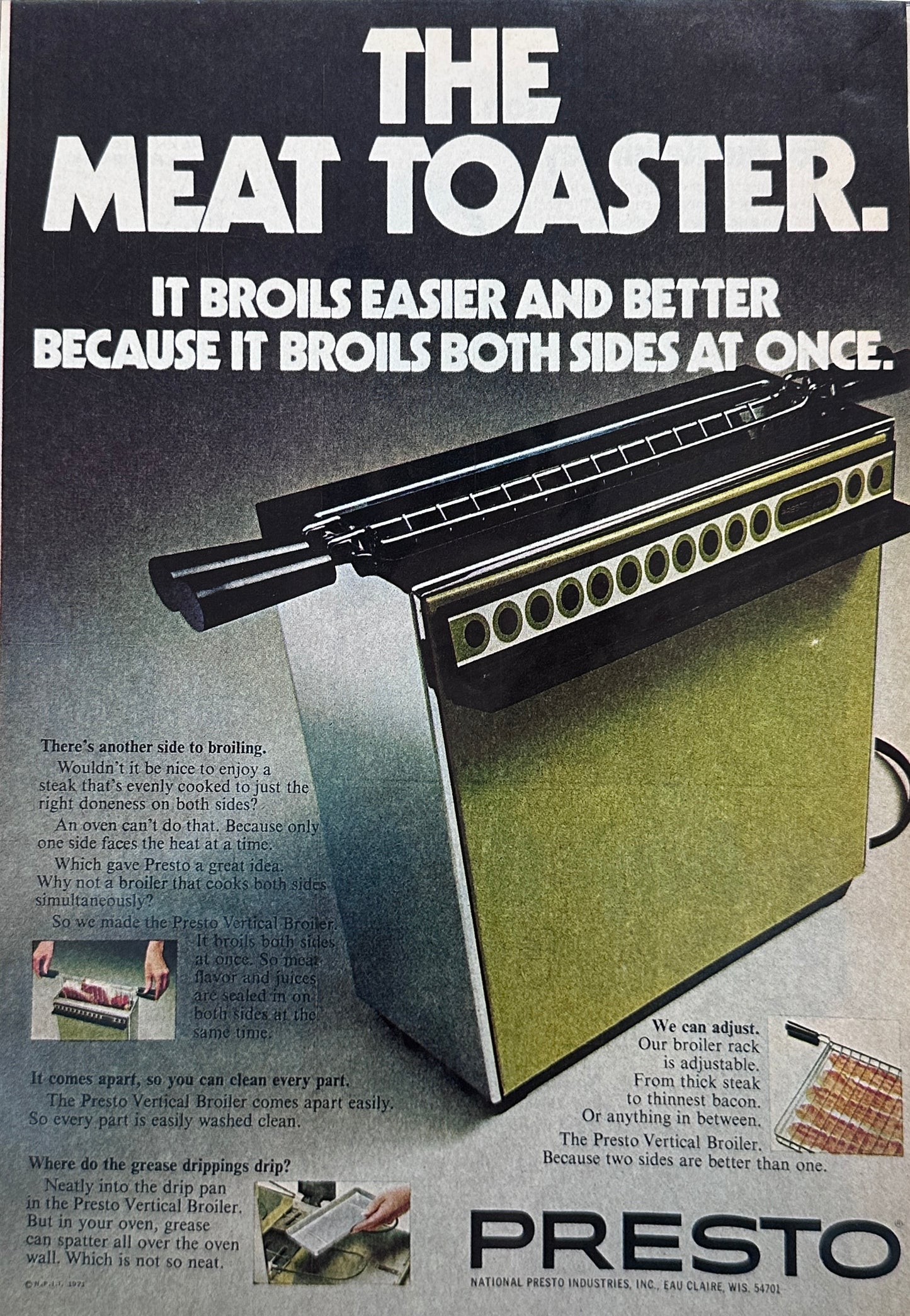 1972 Presto  - The Meat Toaster - Vertical Broiler - Vintage Ad