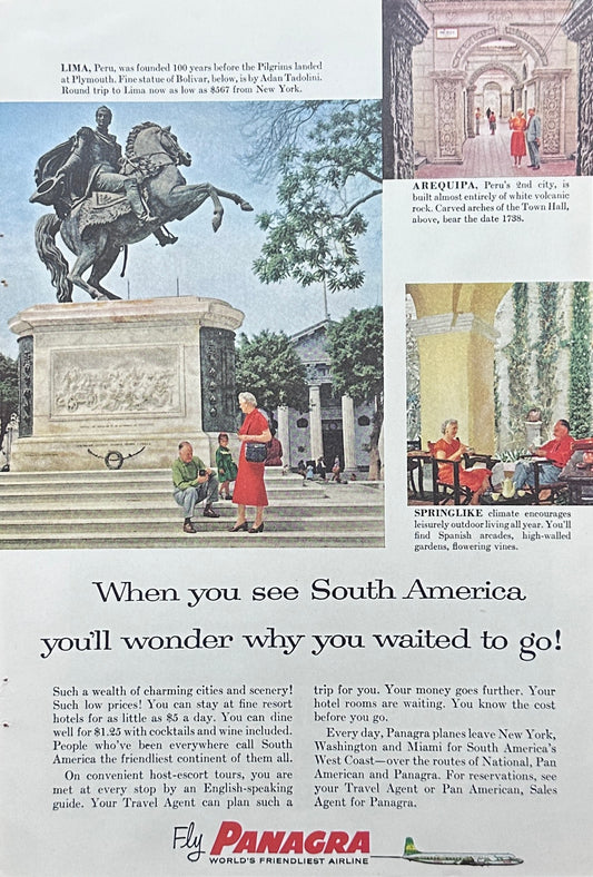 1959 Panagra Airlines Vacations to Peru - South America  - Vintage Ad