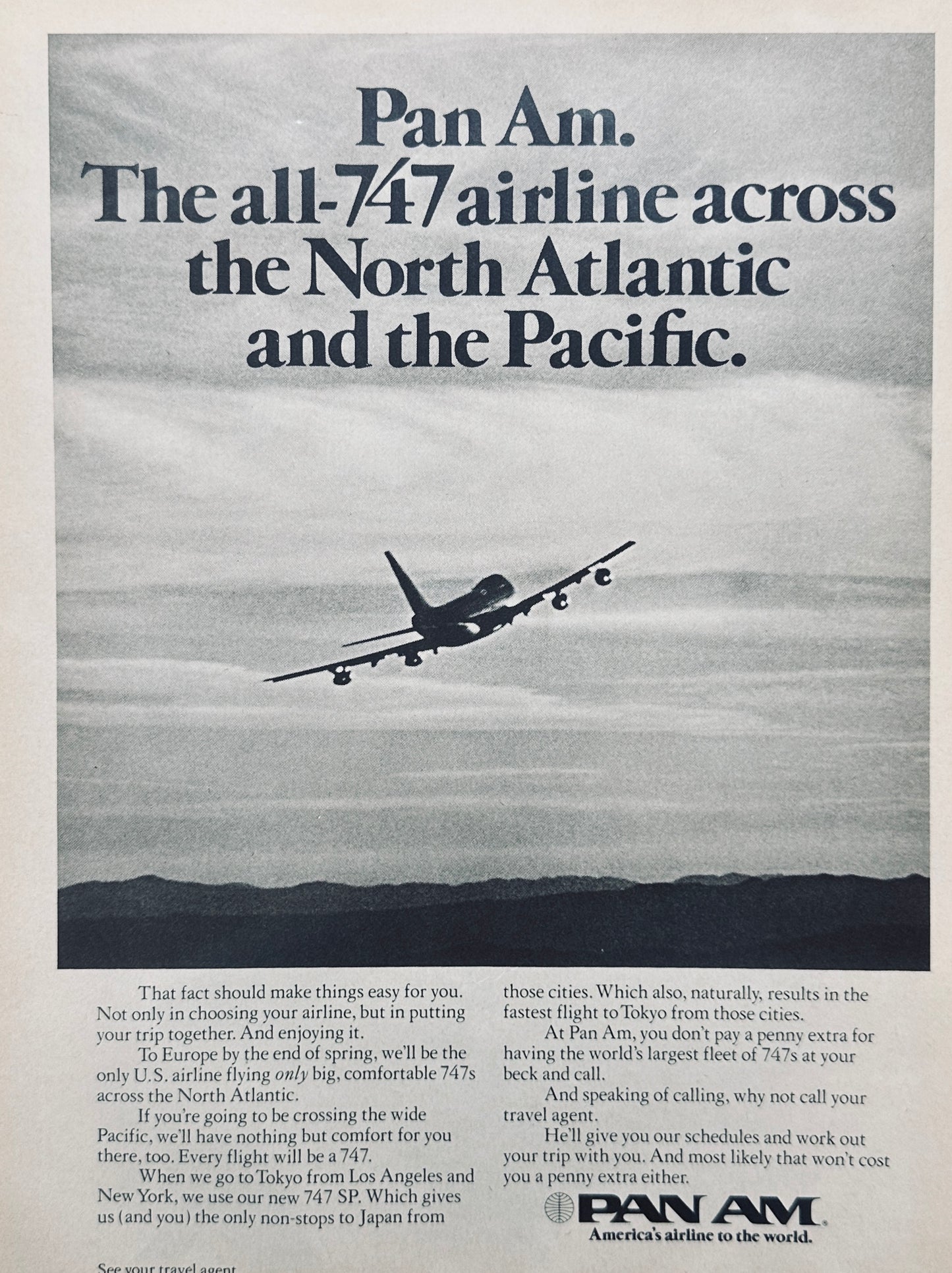 1976 Pan Am - All 747 Fleet across the Oceans - Magazine Ad