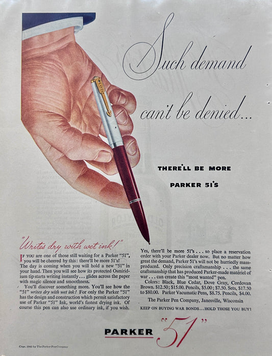 1945 Parker “51” Fountain Pen & Old taylor Whiskey Magazine Ads