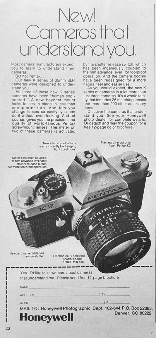 1976 Pentax K2 Camera Magazine Ad