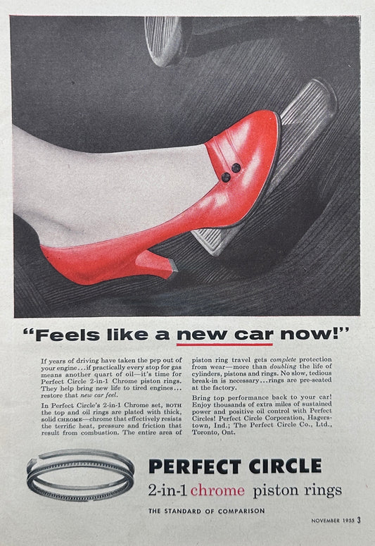 1955 Perfect Circle Piston Rings - Ruby Red Slippers - Vintage Ad