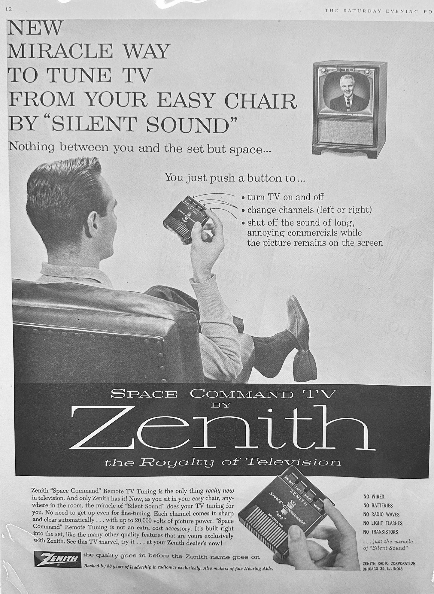 1966 Hit Parade Cigarettes & Zenith Remote Control for Televesion - Vintage Ad