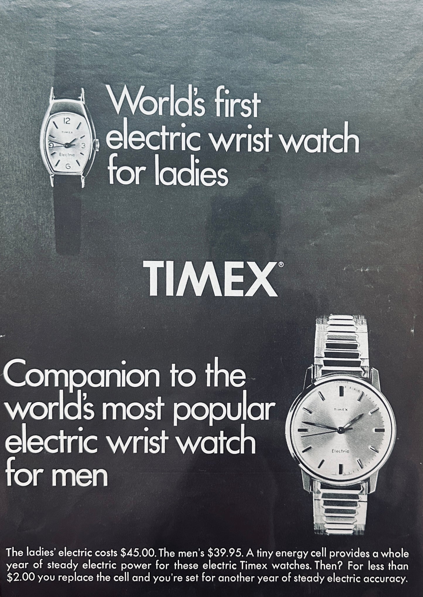 1966 Timex Ladies Electric Wrist Watch - World's First - Vintage Ad