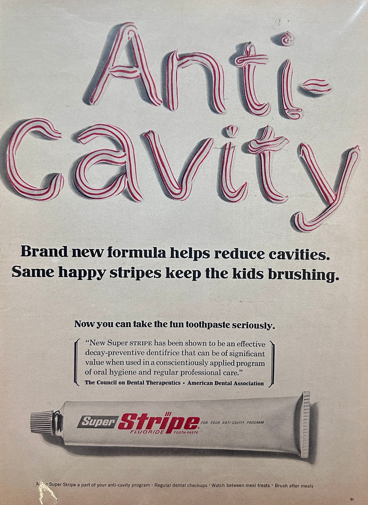 1966 Super Stripe Anti-Cavity Toothpaste Vintage Ad