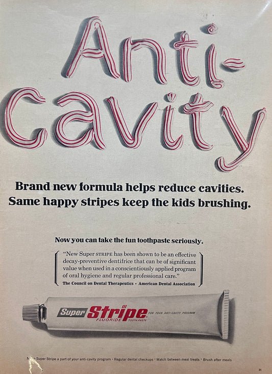 1966 Super Stripe Anti-Cavity Toothpaste Vintage Ad