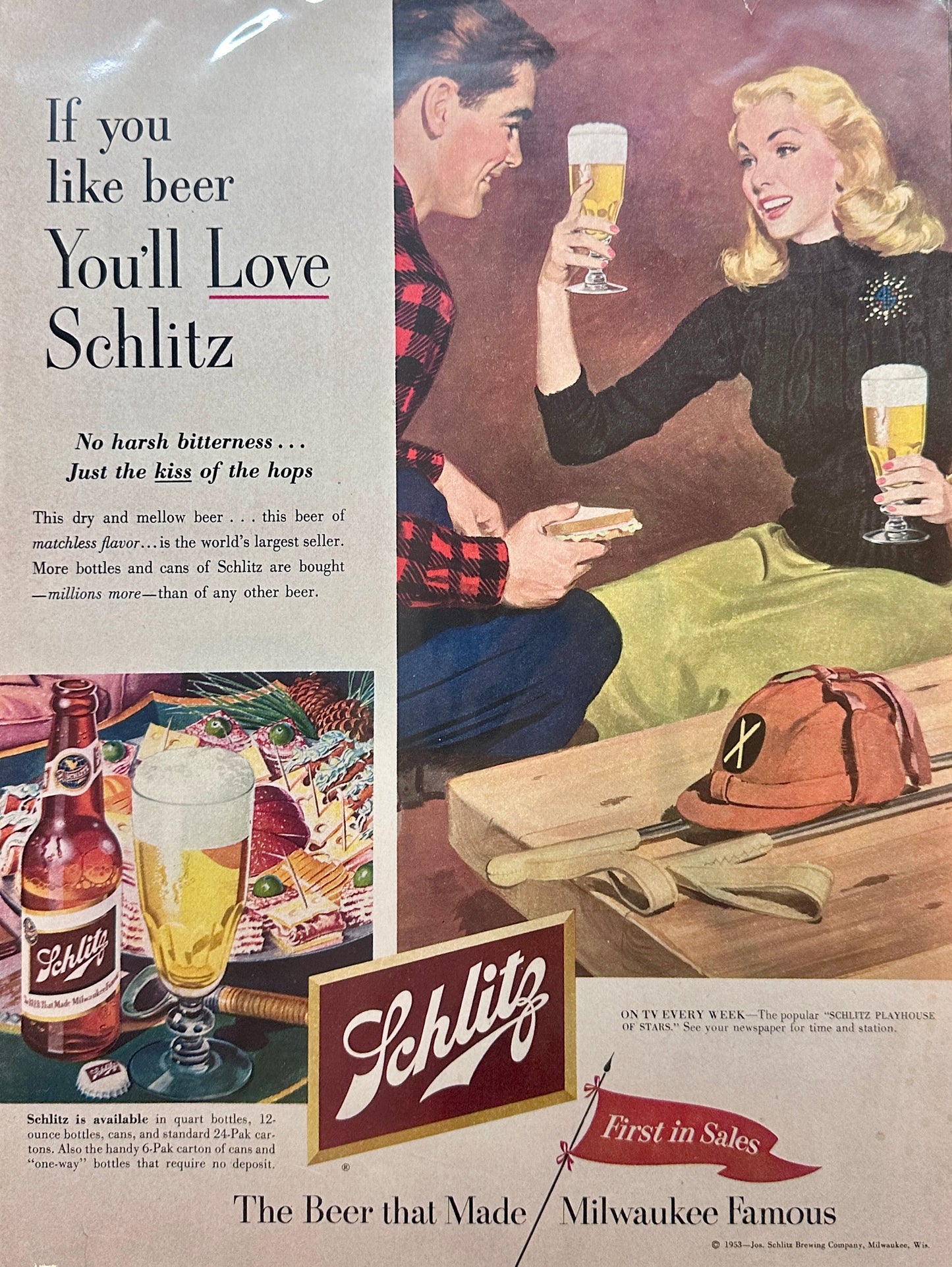 1953 Schlitz Beer & Camel Cigartettes Classic Vintage Magazine Ads