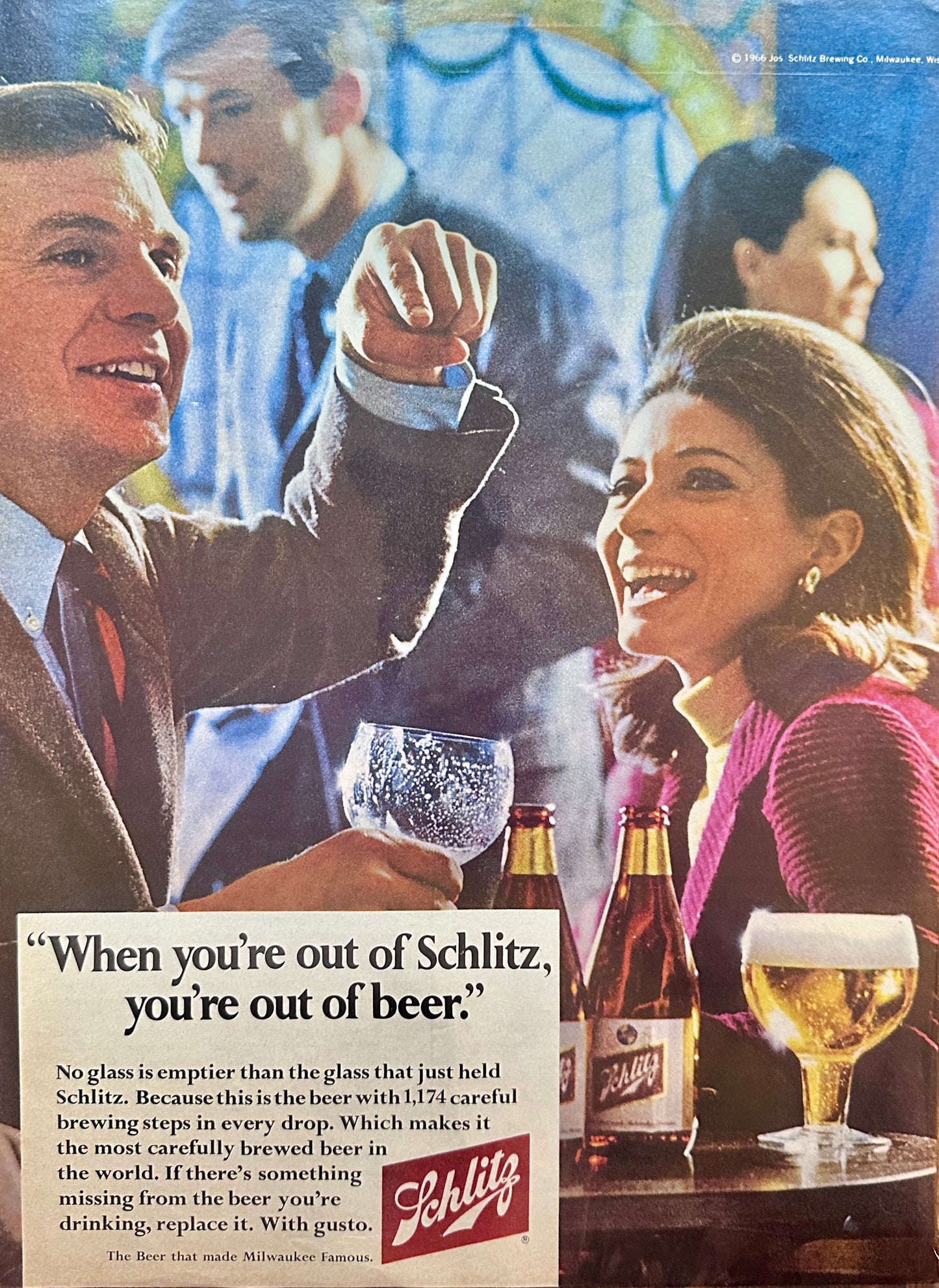 1966 Schlitz Beer  - When your out of Schlitz you're out of Beer - Vintage Ad