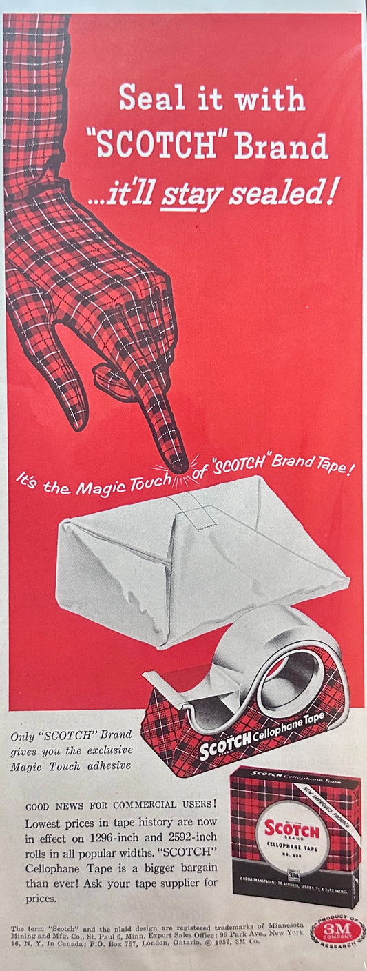 1957 Scotch Brand Cellophane Tape - Vintage Ad