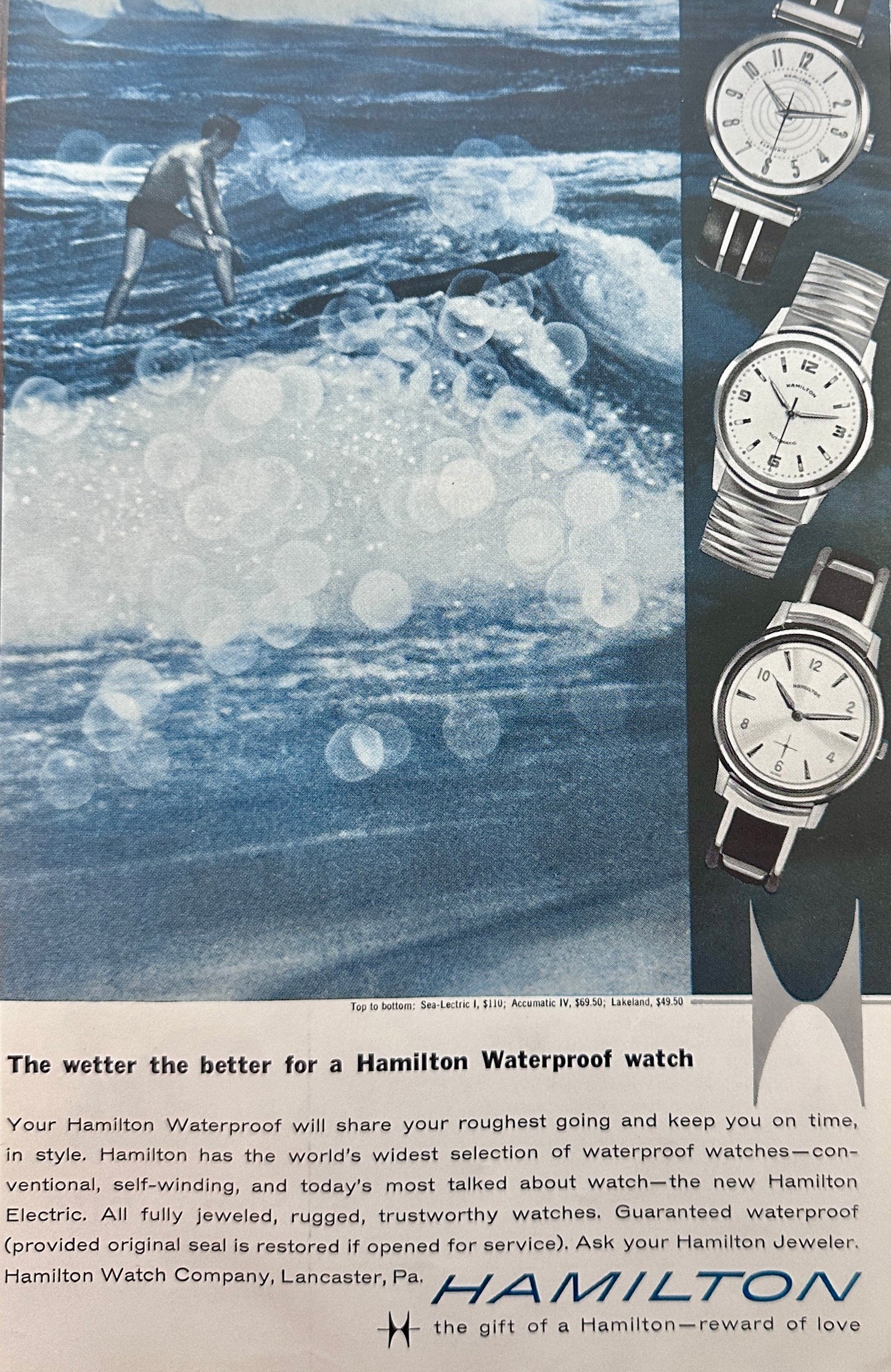 1951 Samsonite Silhouette Luggage & Hamilton Waterproof Watch Vintage Ad