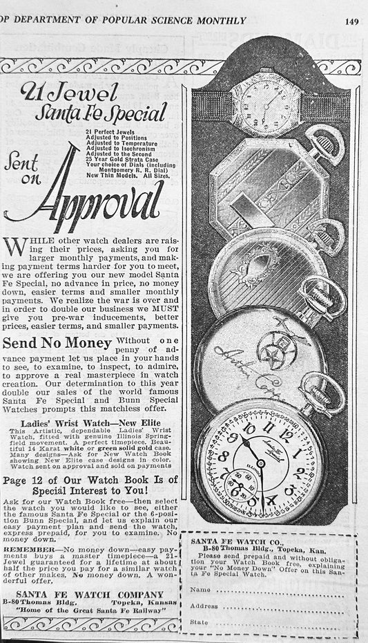 1924 Santa Fe Watch Co - 21 Jewel Santa Fe Special Pocket Watch Ad N813