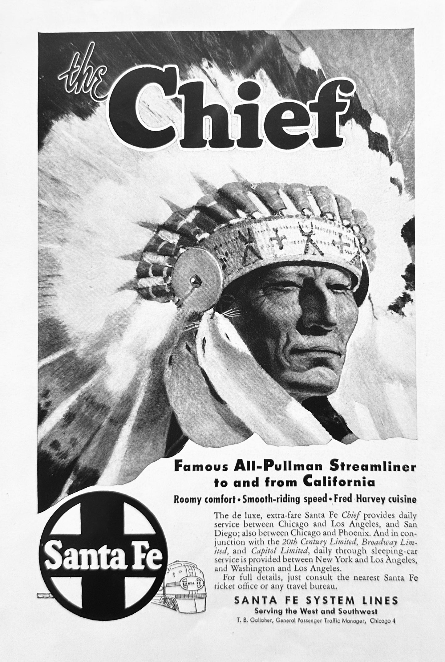 1947 Santa Fe System Line Chief - All Pullman Streamliner - Magazine Ad