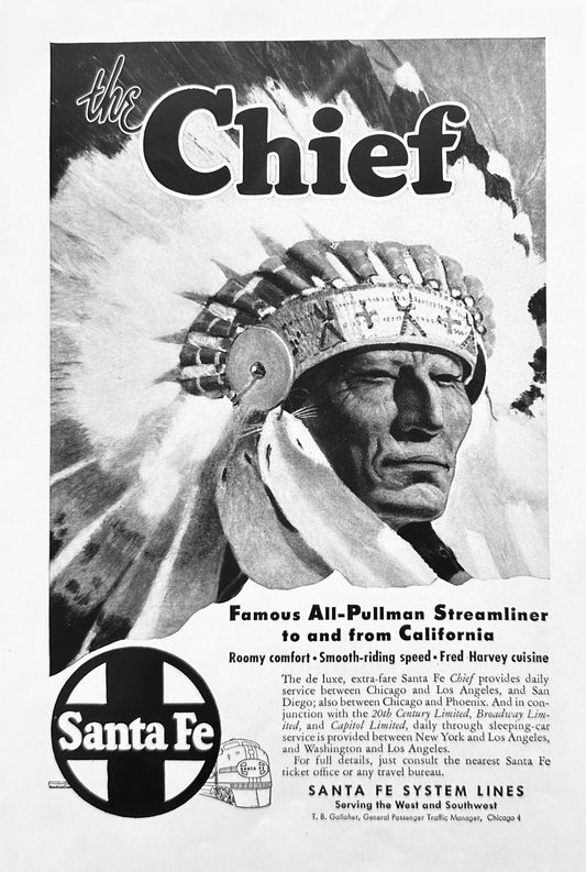 1947 Santa Fe System Line Chief - All Pullman Streamliner - Magazine Ad