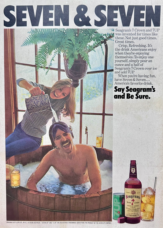 1975 Seagram's Seven & Seven, Giving Baths And drinking Hiballs! Vintage Ad