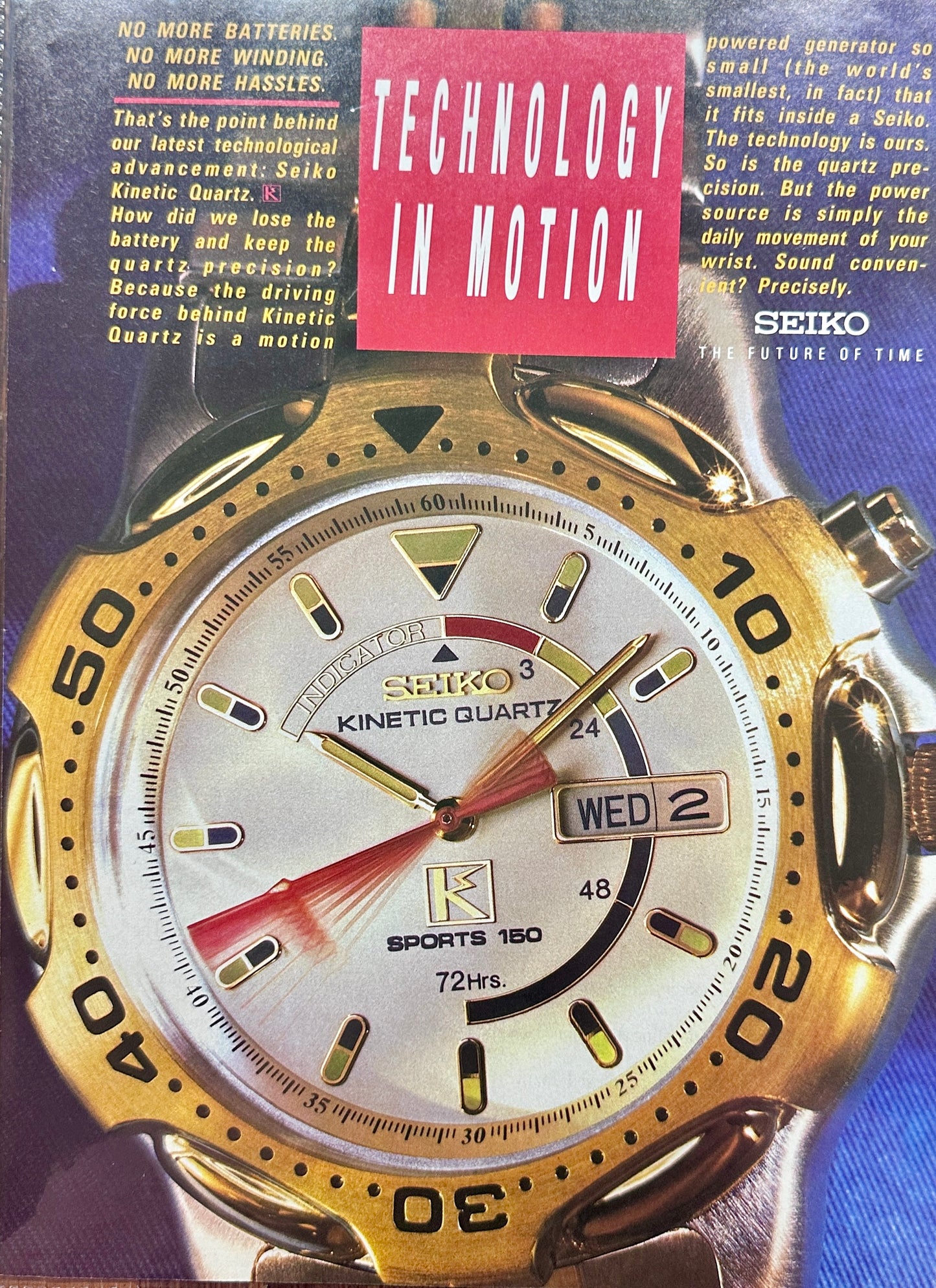 1992 Seiko Kinetic Quarts Watch - Technology In Motion - Vintage Ad