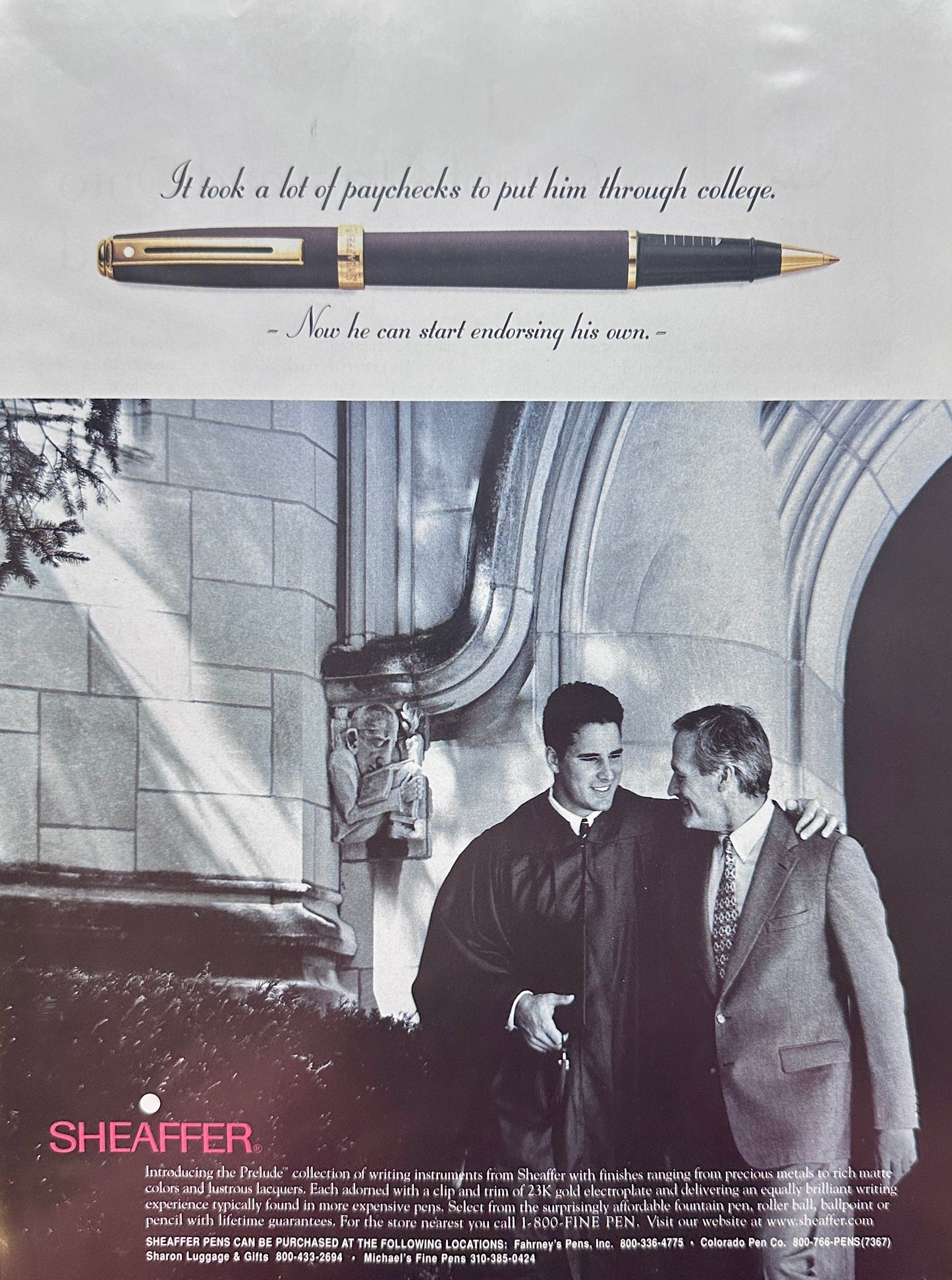 1999 Sheaffer Pen as the Perfect College Graduation Gift - Vintage Ad