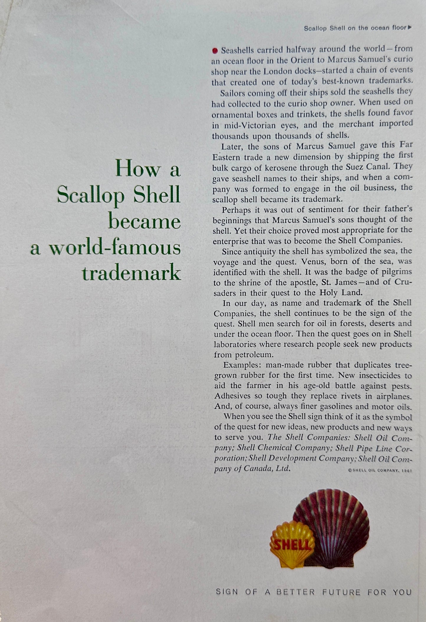 1961 The Story Behind the Shell Gasoline Logo - Vintage Ad