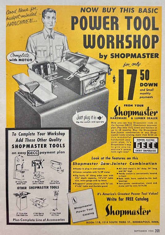 1955 Sopmaster Saw-Jointer Combination - Just Plug it In - Vintage Ad