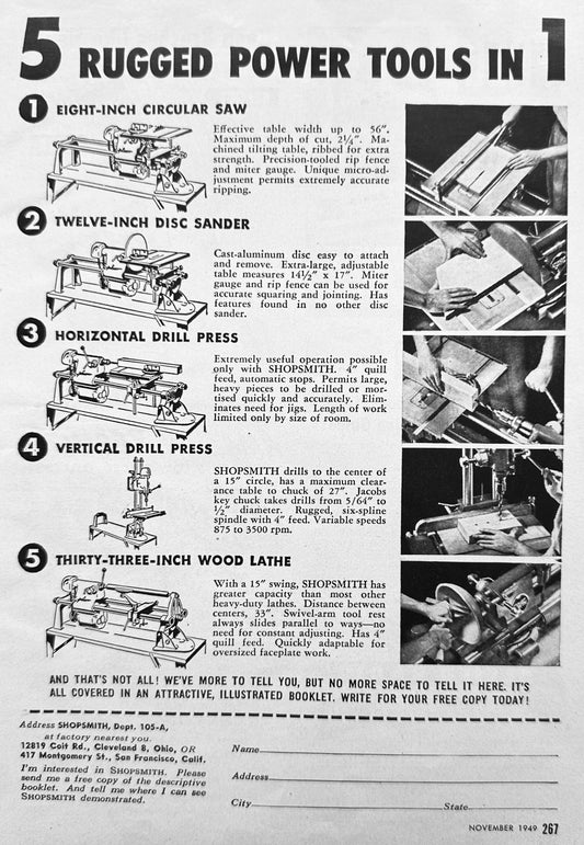 1949 Shopsmith 5 Rugged Power Tools in 1 Compact System -  Vintage Ad