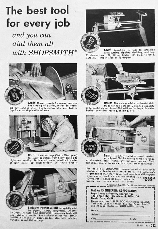 1955 Shopsmith Woodworking Power Tool Vintage Ad