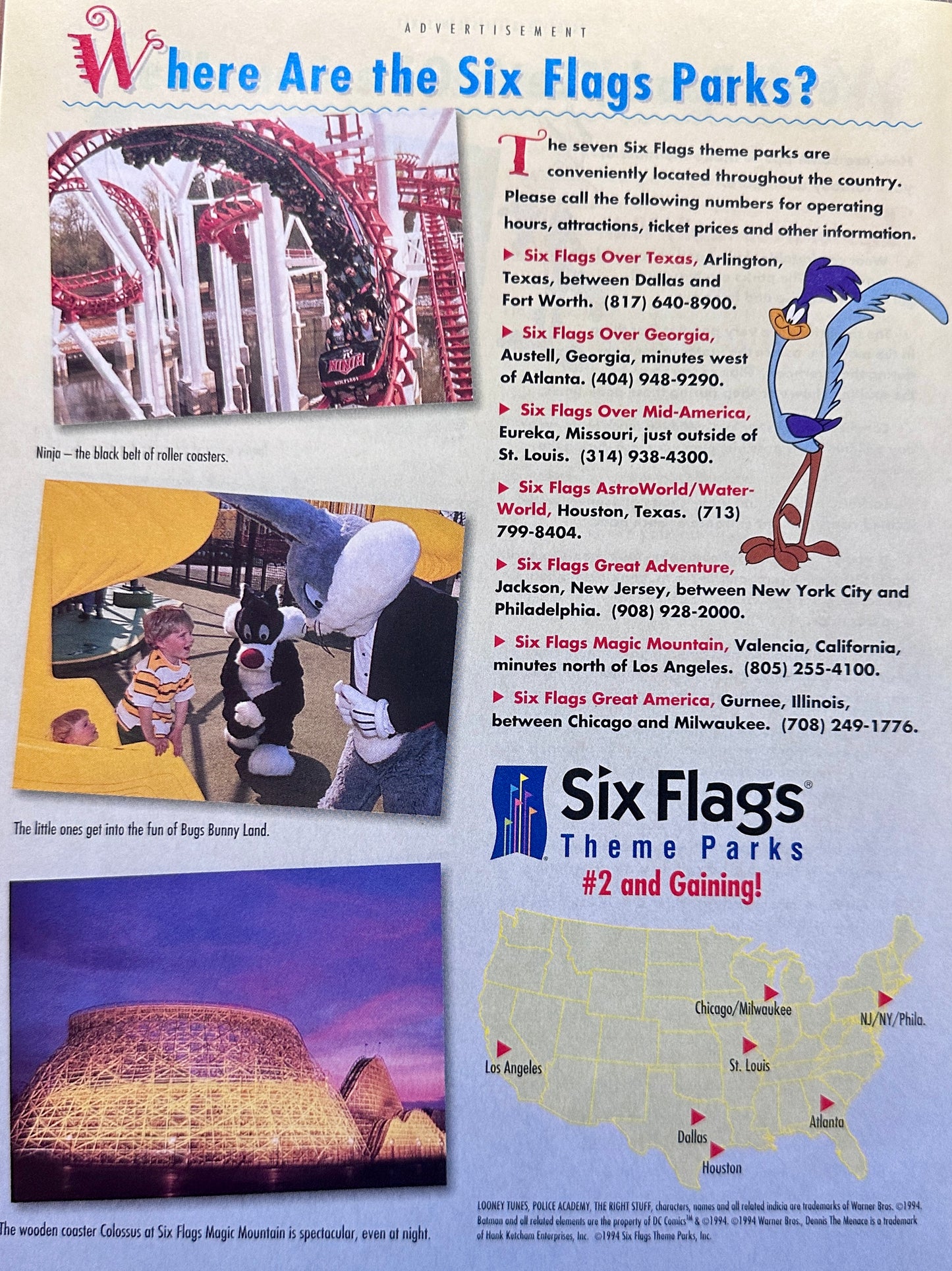 1994 Six Flags Amusement Parks - Destination Guide