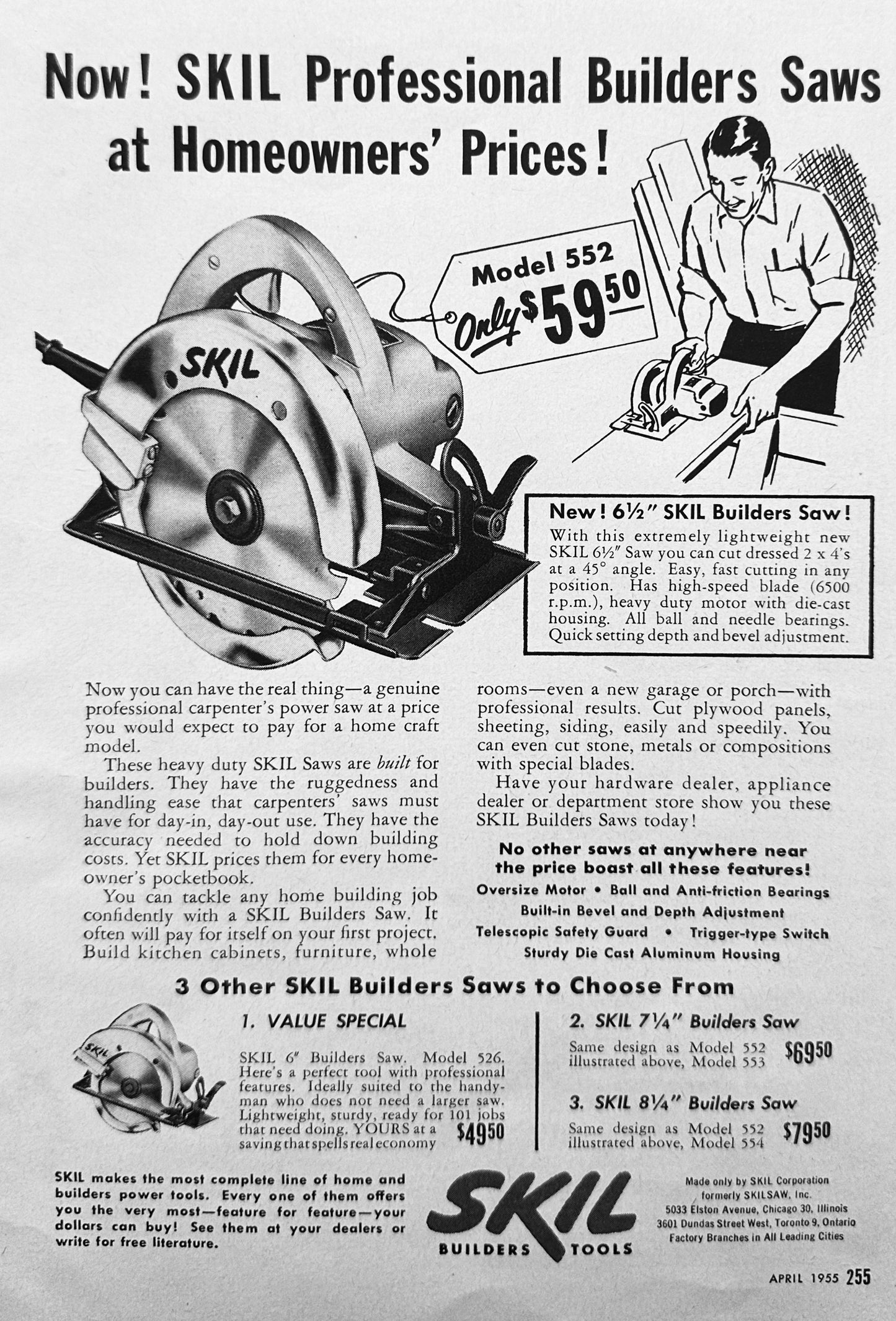 1955 Skil Builder's Saw at Homeowner's Prices - Vintage Ad