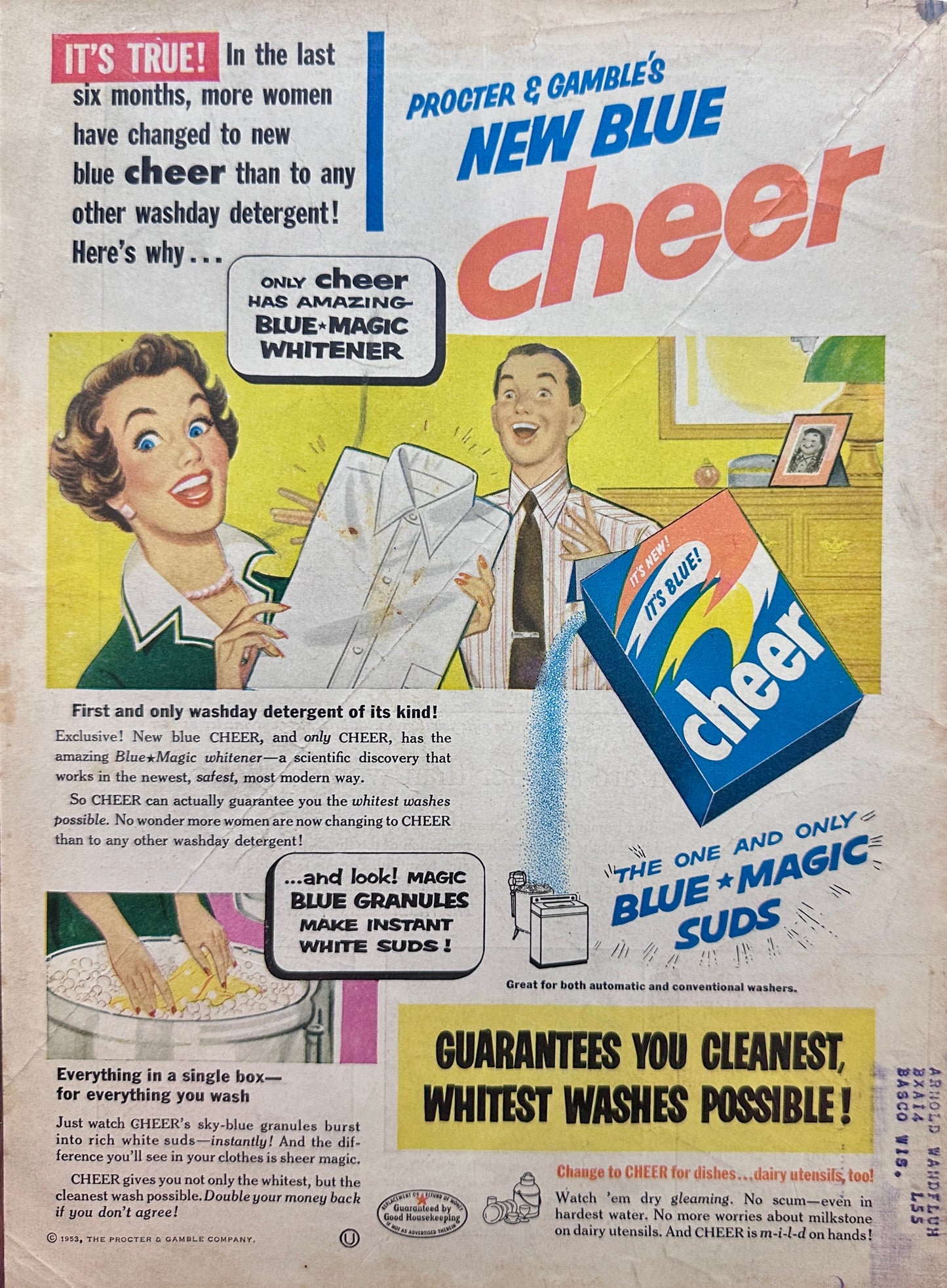 1953 New Blue Cheer from Proctor & Gamble Laundry Detergent Vintage Ad