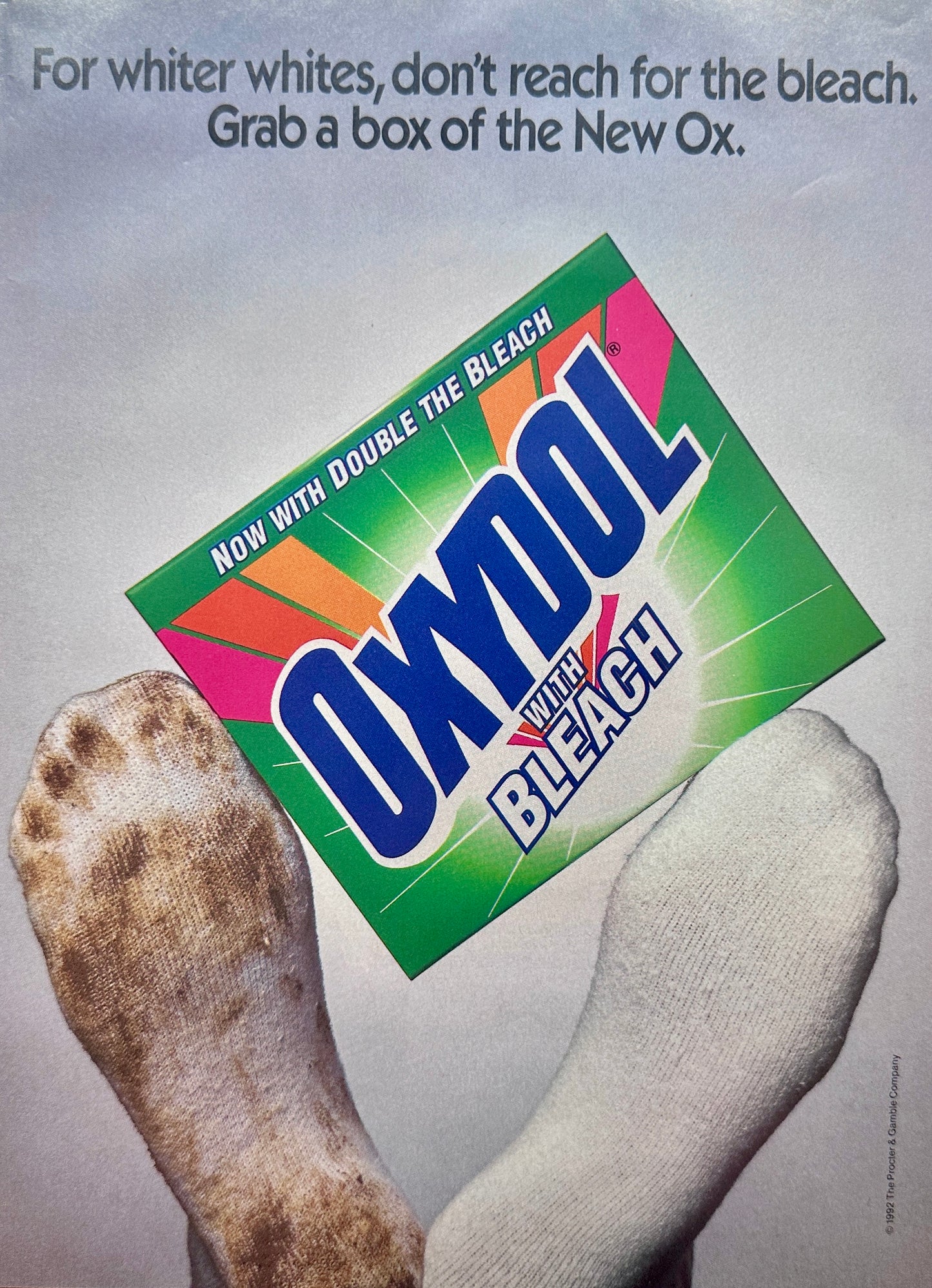 1992 Oxydol Laundry Detergent - Dirty Socks - No Need for Bleach Magazine Ad