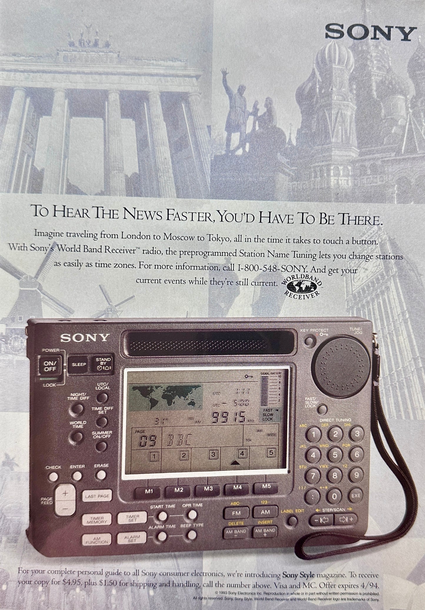 1993 Sony World Band Receiver Radio - Vintage Ad