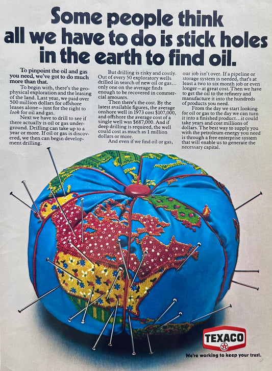 1975 Texaco Not Just Randomly Sticking Holes in the Earth - Vintage Ad