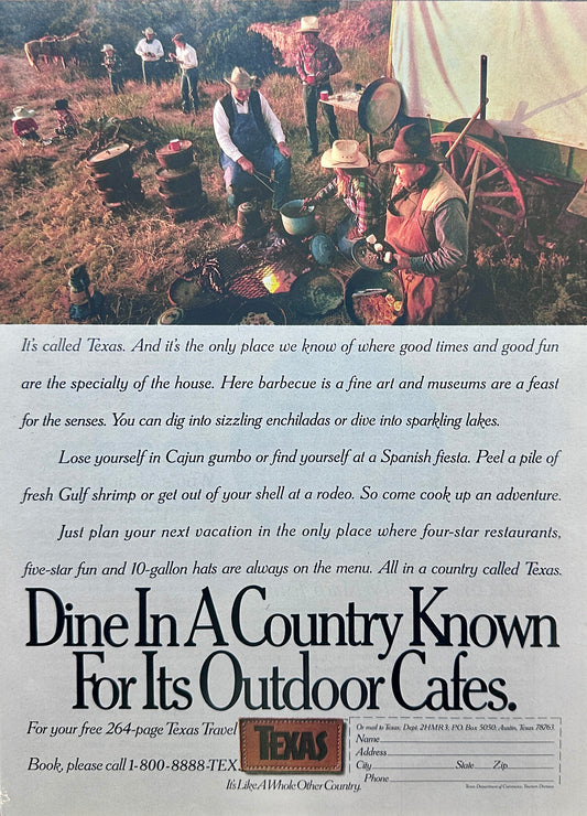 1993 Texas Vacation Promotional ad - Outdoor Cafes