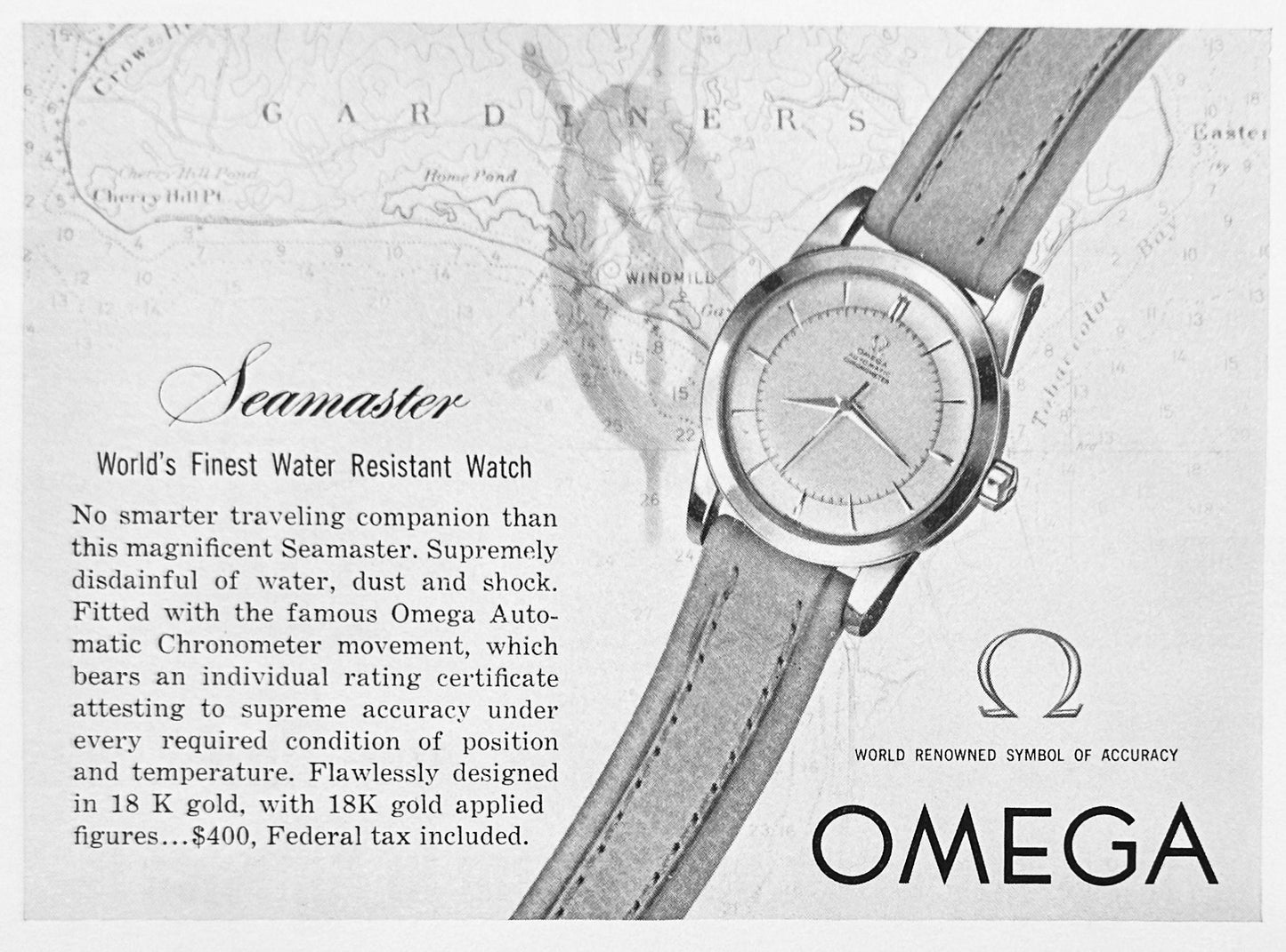 1951 Trailways - 77 All-Expense Tours & Omega Seamaster Wristwatch Ads