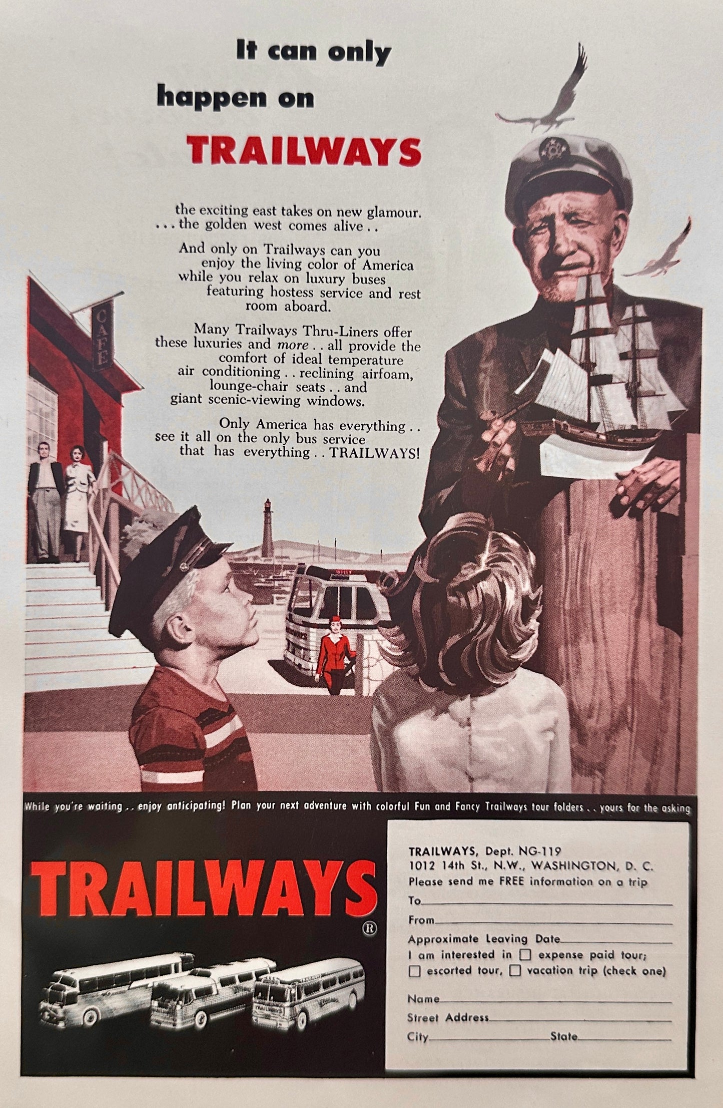 1959 Trailways Bus Line Magazine Ad