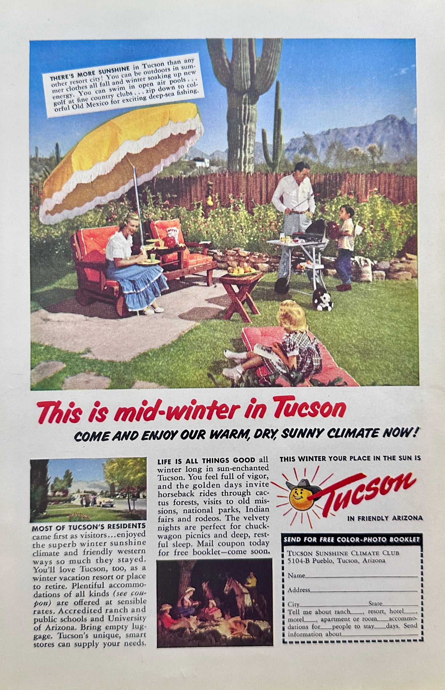 1951 Tucson Arizona - Winter Over - Avoid the Cold & Snow - Vintage Ad