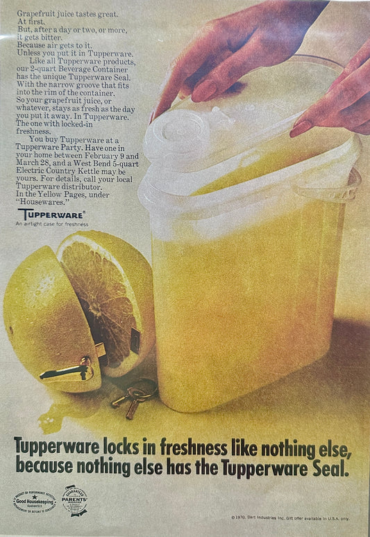 1976  Tupperware 2-Quart Beverage Container - Seals in Freshness - Vintage Ad