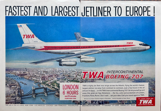 1960 2-Page TWA Boeing 707 Jetliner To Europe - Vintage Ad