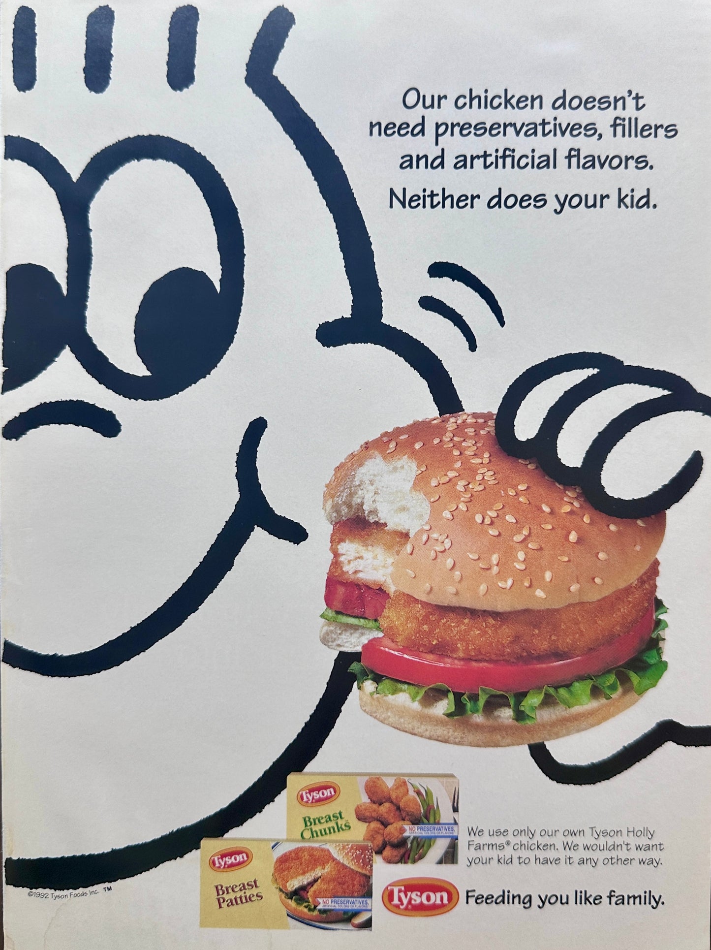 1992 Tyson Chicken Patties - No Preservatives, Fillers or Artificial Flavors Ad