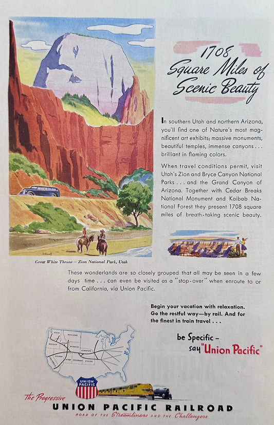 1945 Union Pacific Railroad - Colorado, Arizona & Utah - Vintage Ad