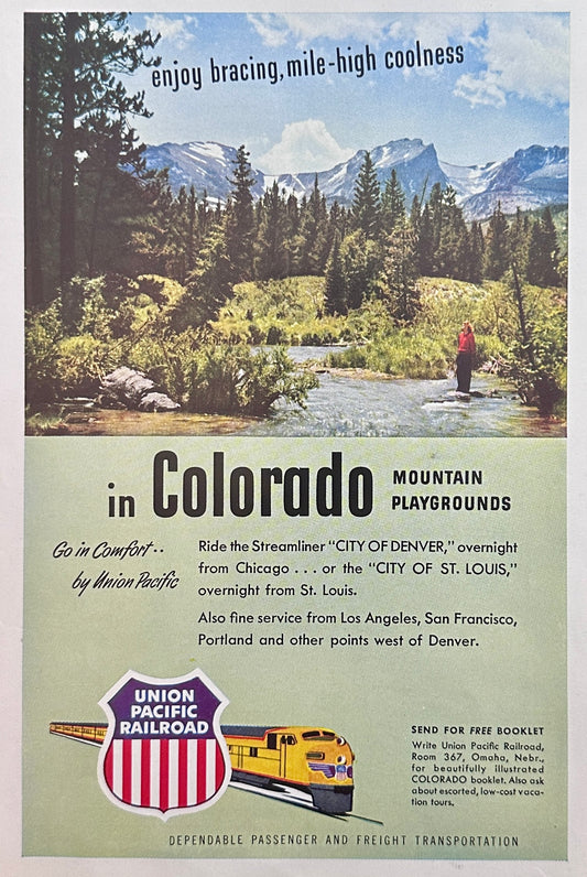 1950 Union Pacific Train Excursions to Colorado Mountain Playgrounds - Vintage Ad