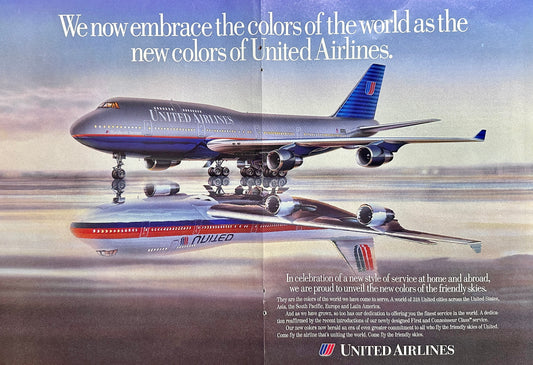 1993 United Airlines Centerfold - Embracing New Colors - Vintage Ad