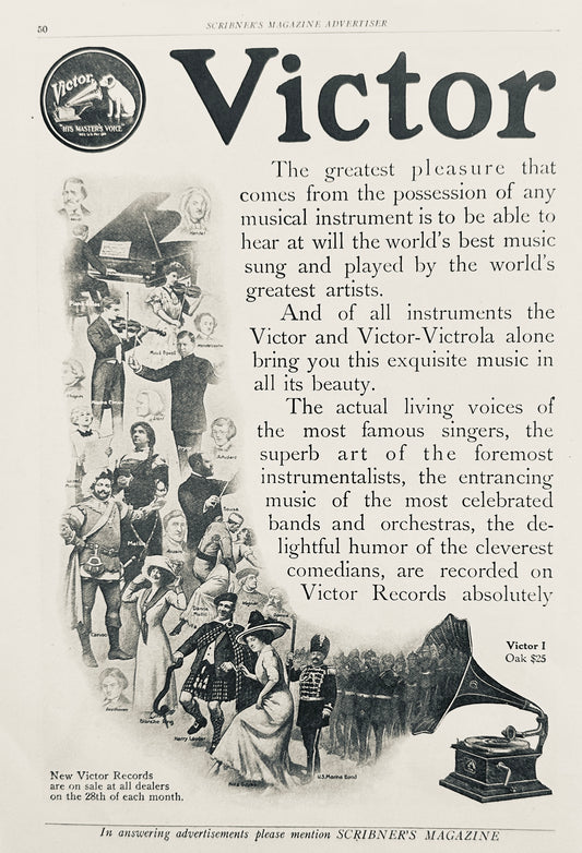 1911 Victor 1 Victor Talking Machine & Kellog's Toasted Corn Flakes Magazine Ad