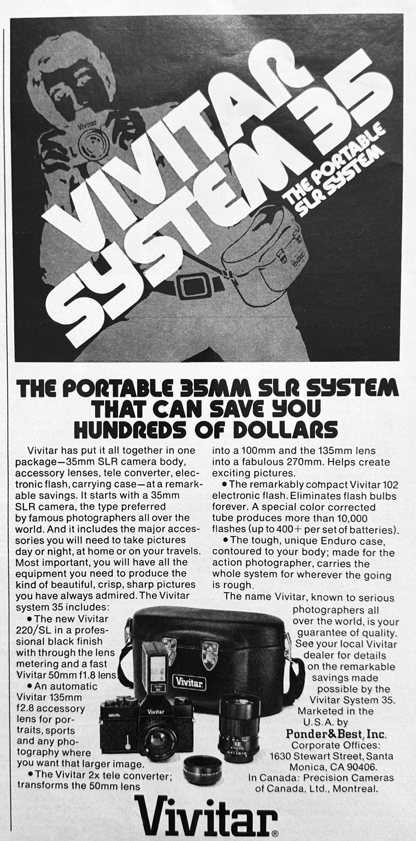 1975 Vivitar System 35 - The Portable SLR System - Camera Vintage Ad