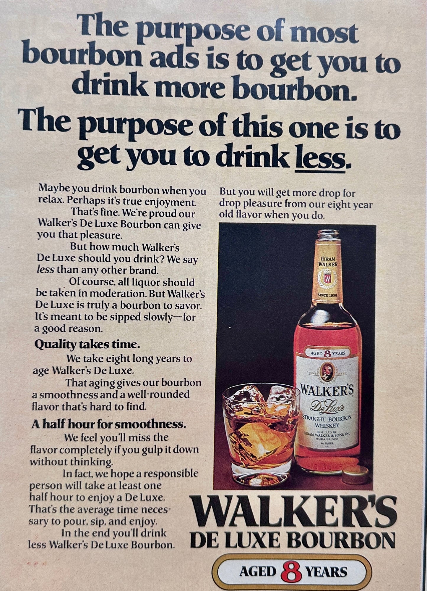 1976 Walker's Deluxe Bourbon - Aged 8 Years - Vintage Ad