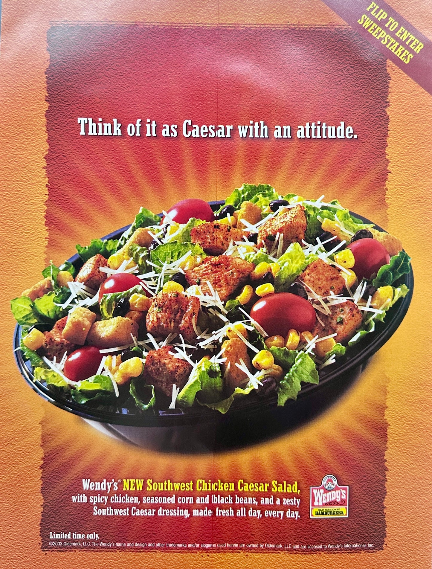 2003 Wendy's Fast Food - Southwest Chicken Caesar Salad - Vintage Ad