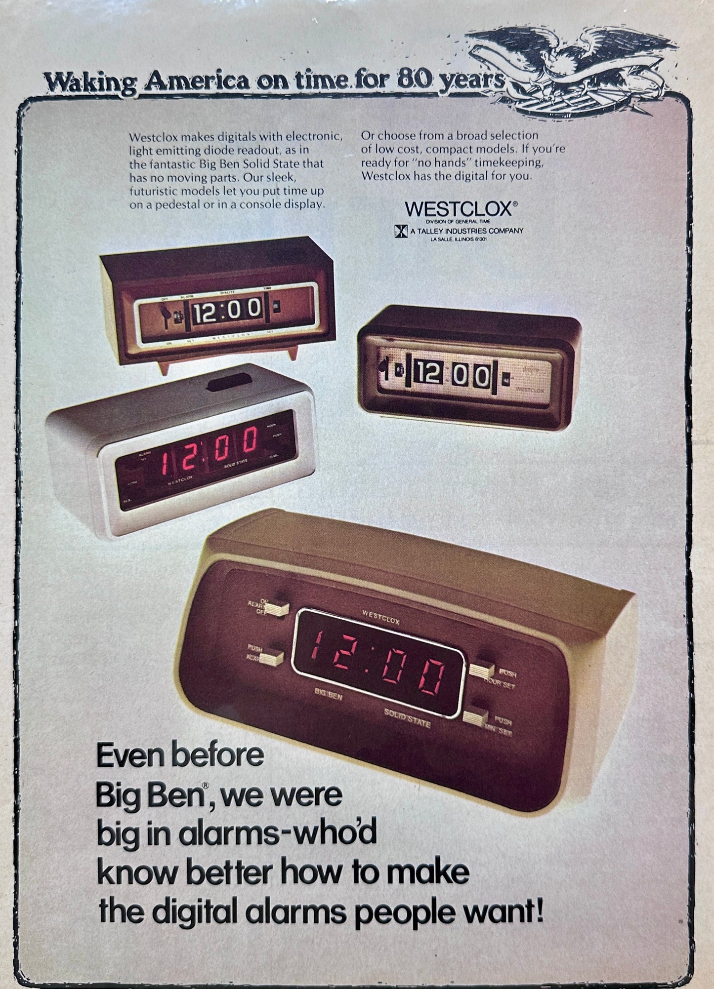 1975 & 1976 Westclox Digital Alarm Clocks - Vintage Ad