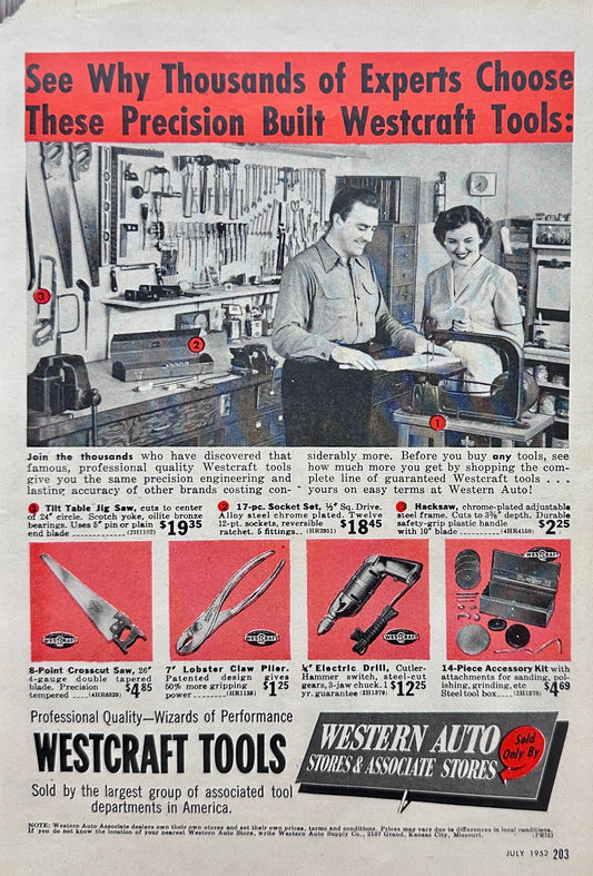 1952 Westcraft Tools From Western Auto Stores - Vintage Ad